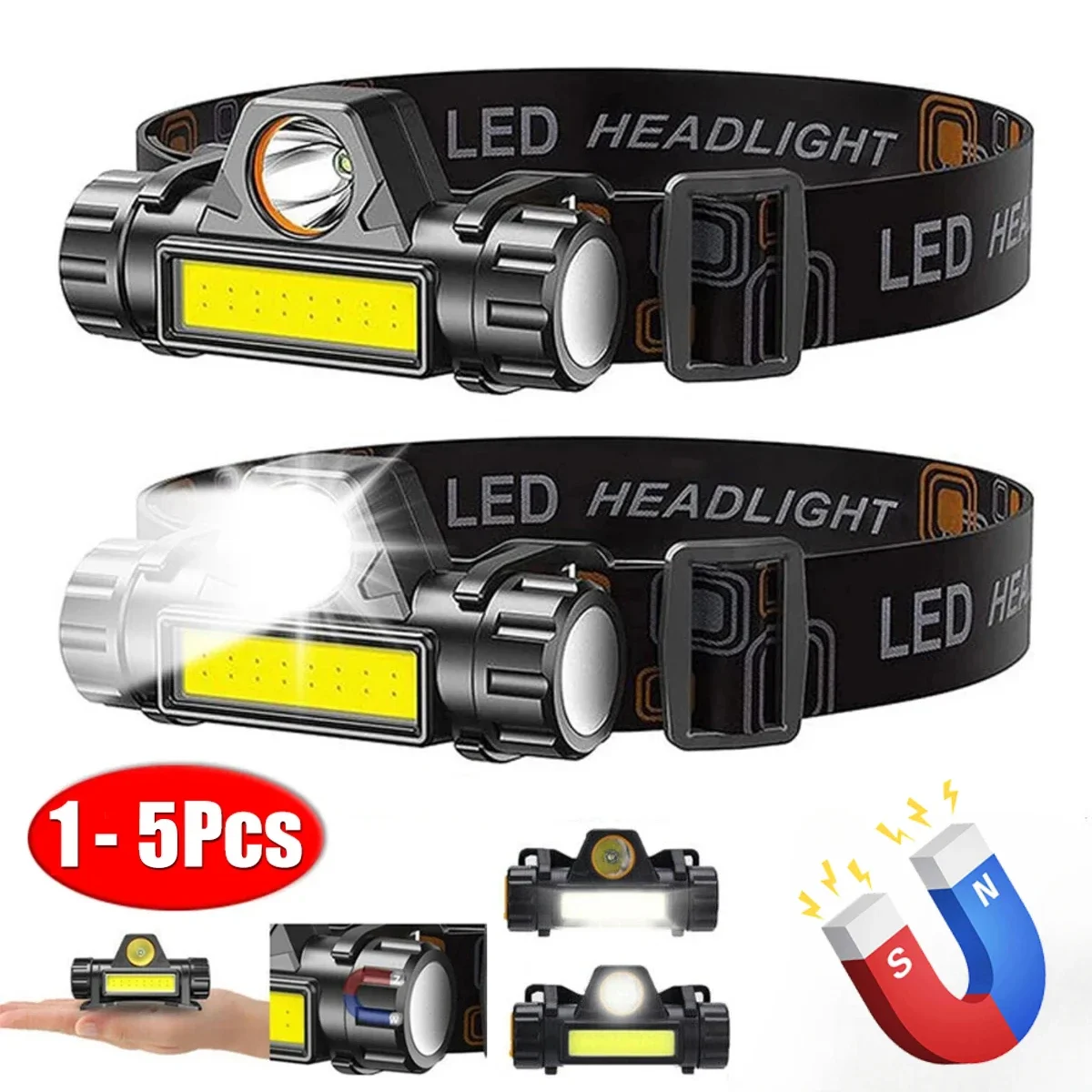 Outdoor Power Head - 1-5PCS Rechargeable COB LED Headlamp Strong